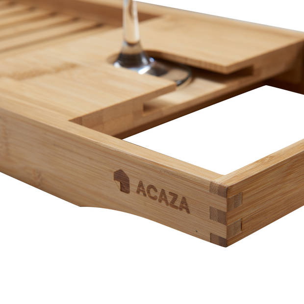 ACAZA Badrekje, Uitschuifbare Bamboo Bad Brug, Verstelbare Plank voor in Bad met Tablet houder, Bamboe Hout