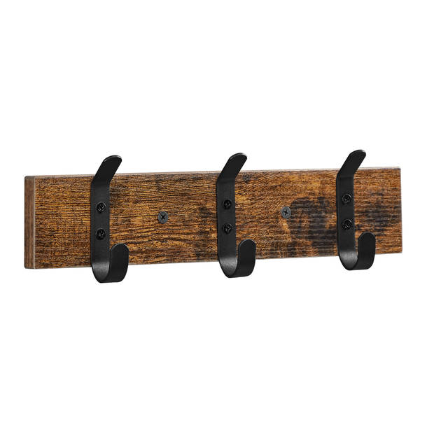 ACAZA Wandkapstok met 3 Haken - compacte houten Muurkapstok - Industriële stijl - Vintage Bruin en Zwart