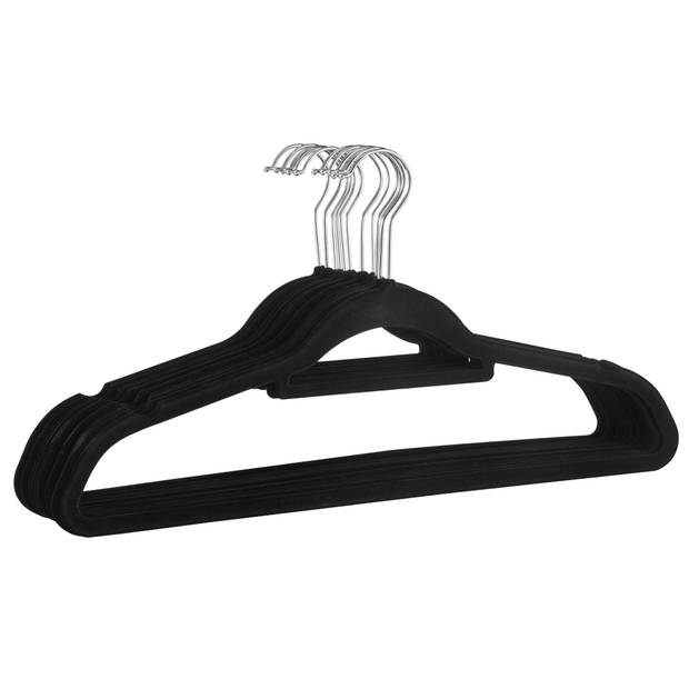 Set van 50 Anti-slip kleerhangers, dunne Kledinghangers met Fluweel, Kapstokken met Broeklat of Roklat, Zwart