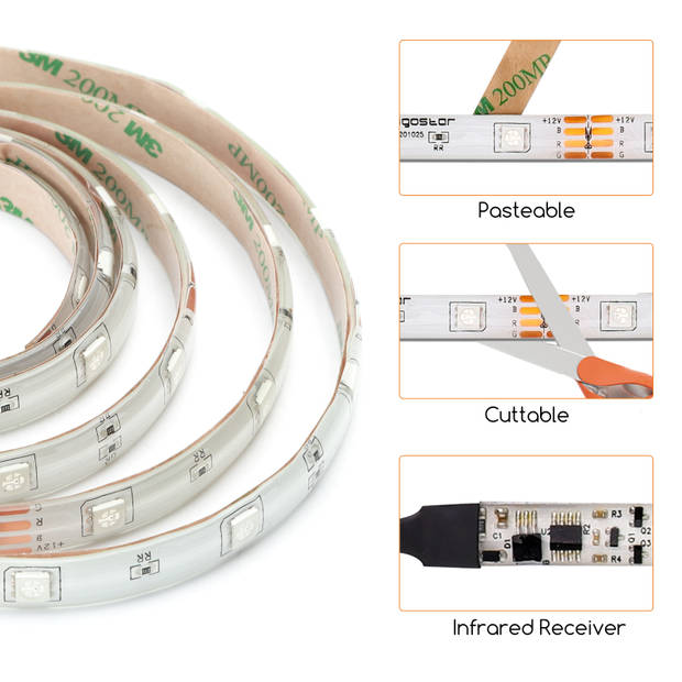 Aigostar 10WNS LED RGB strip - 5 meter - Met afstandsbediening bedienbaar