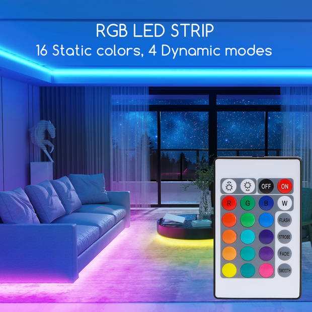 Aigostar 10WNS LED RGB strip - 5 meter - Met afstandsbediening bedienbaar