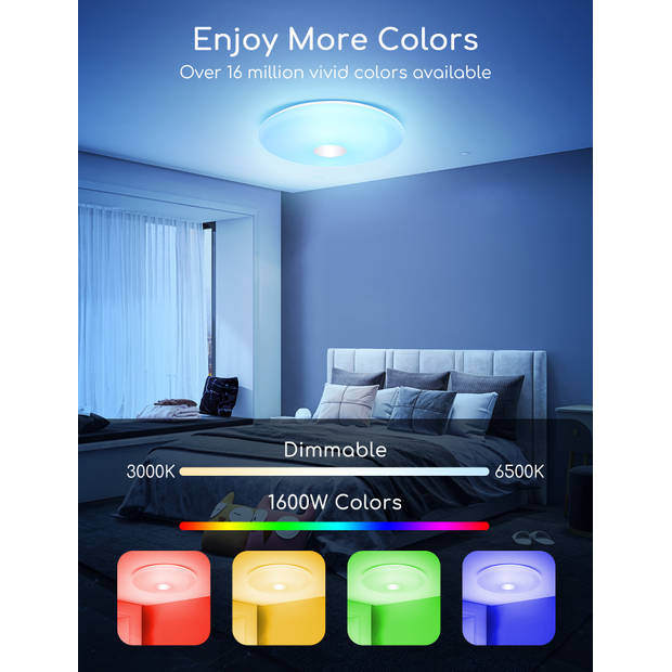 Aigostar Smart LED Plafondlamp QZB - Slimme Plafonniere - Appbesturing - iOS & Android - WiFi - 18W