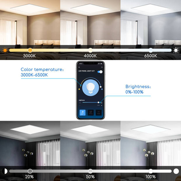 Aigostar LED Plafondlamp - Slimme LED paneel - 32W - WIFI CCT - Appbesturing - iOS & Android - Smart Home- 3000K-6500K