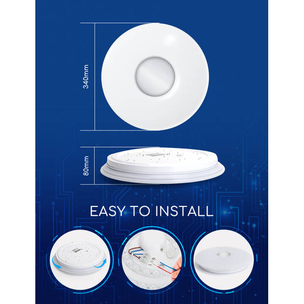 Aigostar Smart LED Plafondlamp - Slimme Plafonniere - Appbesturing - iOS & Android - WiFi - 18W - Warm tot Koelwit licht