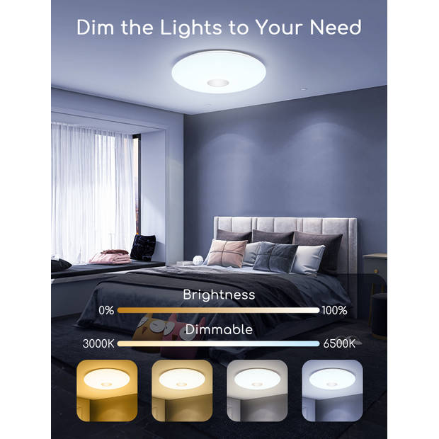 Aigostar Smart LED Plafondlamp - Slimme Plafonniere - Appbesturing - iOS & Android - WiFi - 18W - Warm tot Koelwit licht