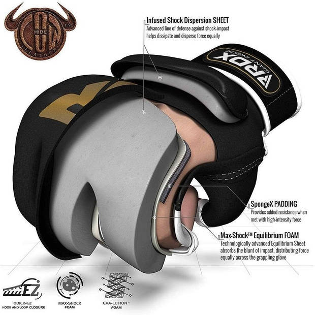 RDX Sports T2 Leather MMA Handschoenen - Goud / Zwart - Leer - Small - Leer