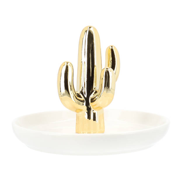 LYVION Sieradenschoteltje met cactus - Wit met goud