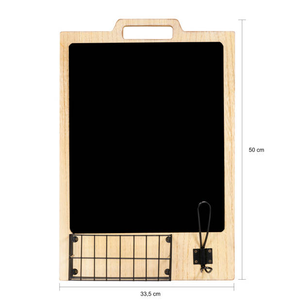 QUVIO Krijtbord met haakje en opbergmandje - Zwart / Licht bruin