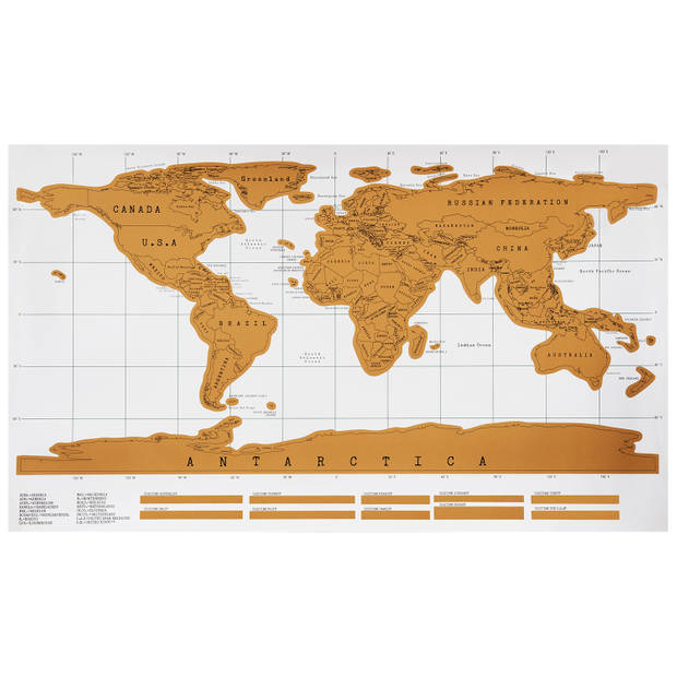 Aretica Wereld Kraskaart (Scratch Map) Wit 88 x 52 cm