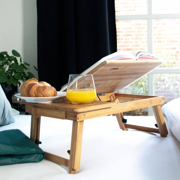 Bedtafel bamboe V2 voor laptop, tablet of boek - verstelbaar - Inklapbaar