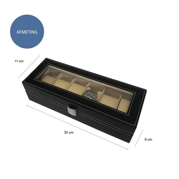 Aretica Horlogebox Luxe met 6 horloge compartimenten zwart
