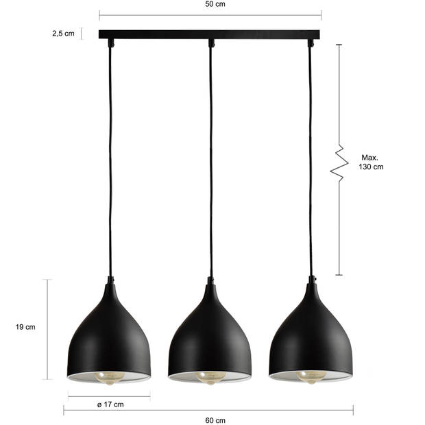QUVIO Hanglamp 3-lichts zwart - QUV5061L-BLACK