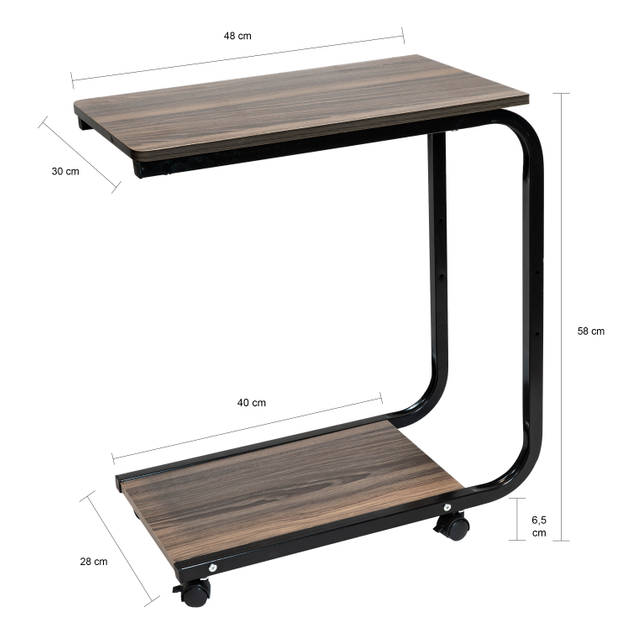 QUVIO Bijzettafel op wieltjes met opbergmandje - metaal + hout