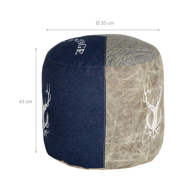WOMO-DESIGN Ronde zitkruk blauw, Ø 35x43 cm, gemaakt van canvas/jeans met katoenen vulling