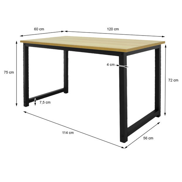 ML-Design bureau athorn-zwart, 120x60x75 cm, gemaakt van MDF en metaal met poedercoating