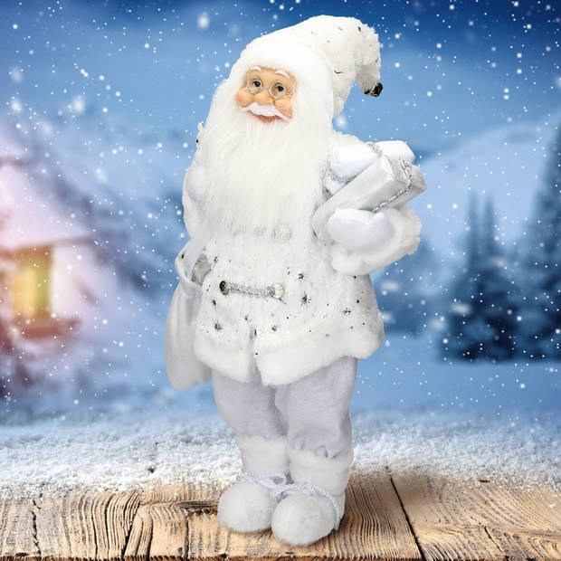 ECD Germany Kerstman van polyresin, 24 x 14 x 47 cm, wit, winter, tafeldecoratie, winterdecoratie, kerst, figuur