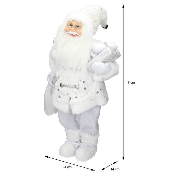 ECD Germany Kerstman van polyresin, 24 x 14 x 47 cm, wit, winter, tafeldecoratie, winterdecoratie, kerst, figuur