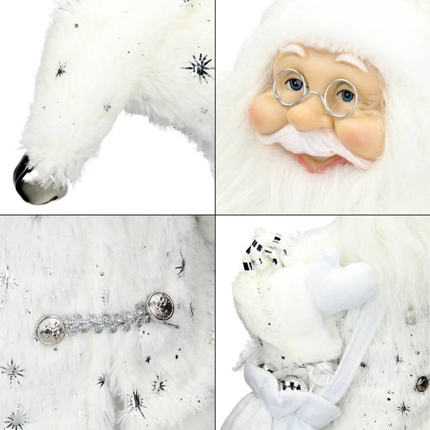 ECD Germany Kerstman van polyresin, 24 x 14 x 47 cm, wit, winter, tafeldecoratie, winterdecoratie, kerst, figuur