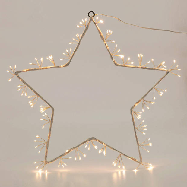 Decoratieve ster met LED-verlichting, wit/bruin, 120 LED's, gemaakt van metaal