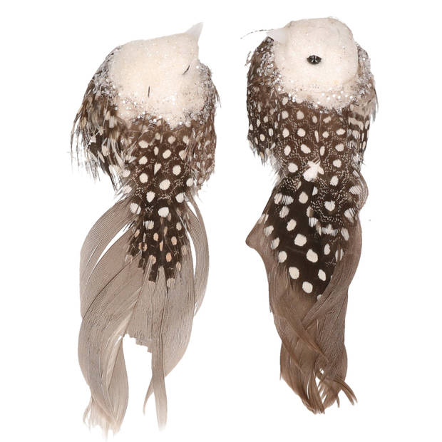 2x Kerstboom decoratie vogeltjes op clip grijs/wit 11 cm - Kersthangers