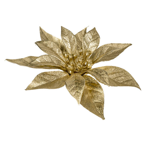 2x stuks kerstboom bloemen kerstster goud glitter op clip 18 cm - Kersthangers