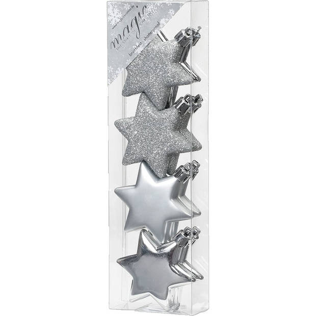 16x stuks kunststof kersthangers sterren zilver 6 cm kerstornamenten - Kersthangers