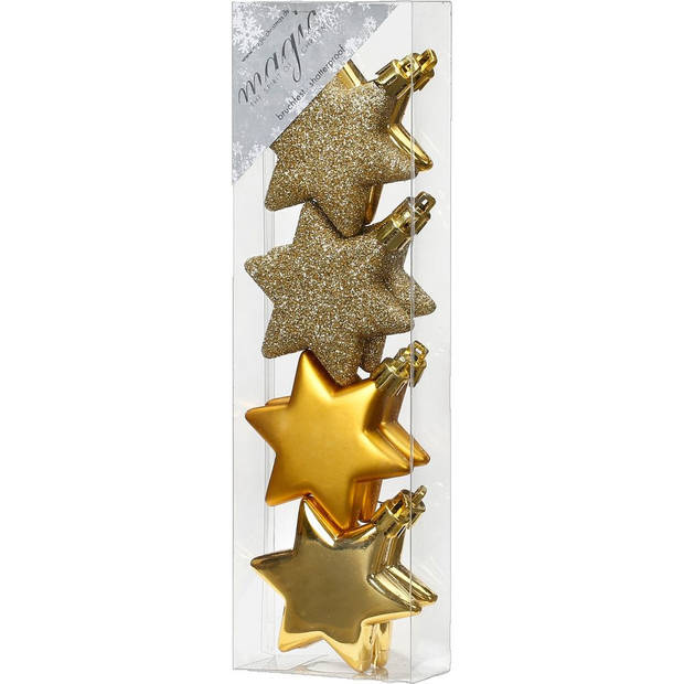 24x stuks kunststof kersthangers sterren goud 6 cm kerstornamenten - Kersthangers