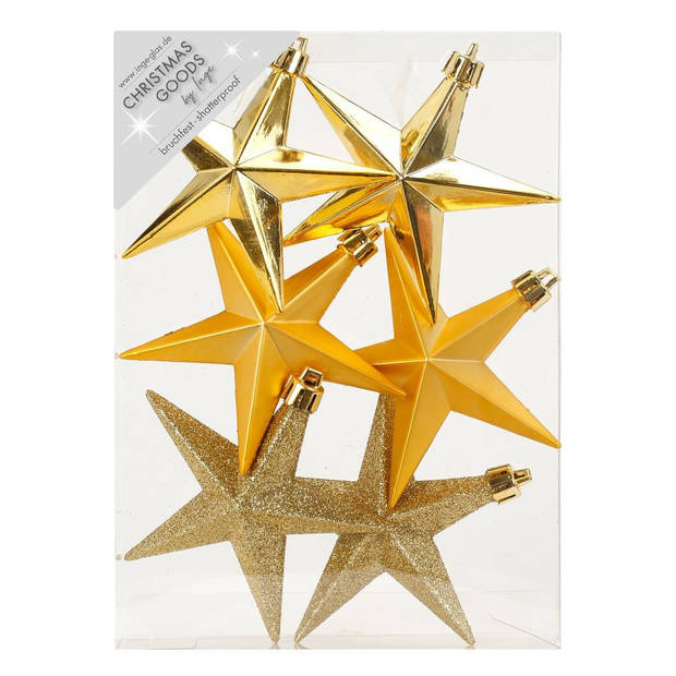 18x stuks kunststof kersthangers sterren goud 10 cm kerstornamenten - Kersthangers