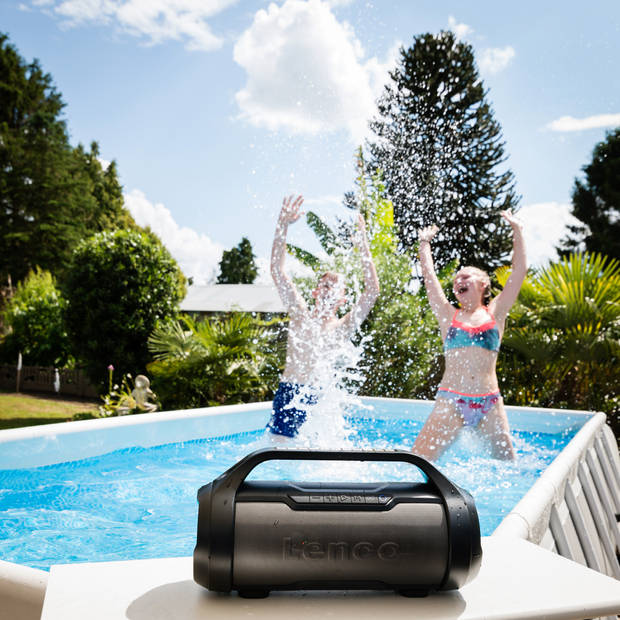 Splashproof Bluetooth® speaker met FM radio,USB en SD, party lights Lenco Zwart