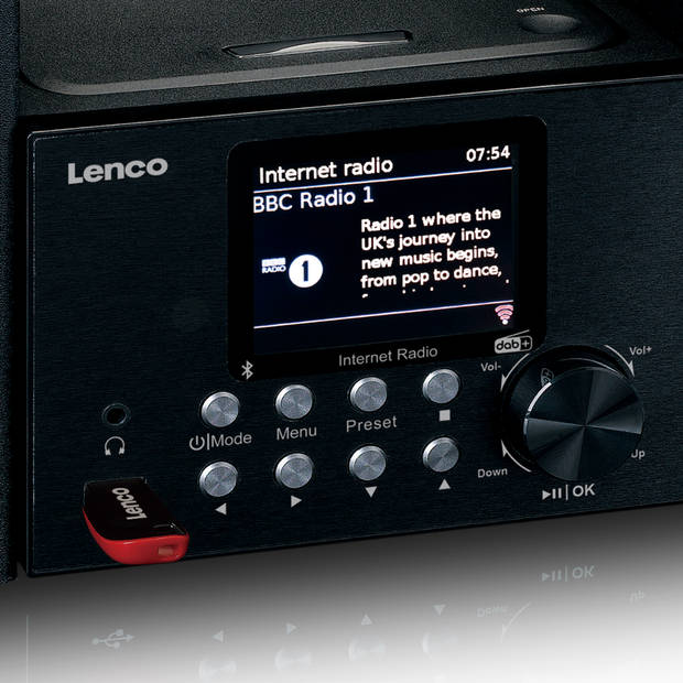 Micro set met smart radio, CD/USB speler, internet, DAB+, Bluetooth® Lenco Zwart