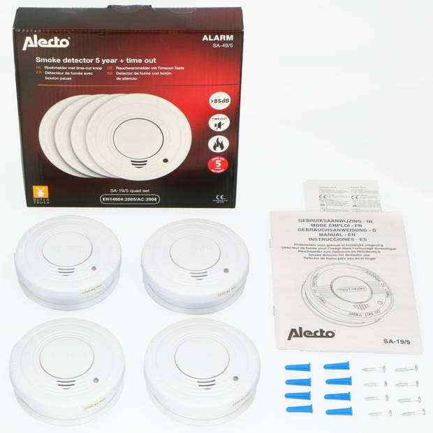 Rookmelder met 5 jaar batterij, 4 pack Alecto SA-49-5 Wit