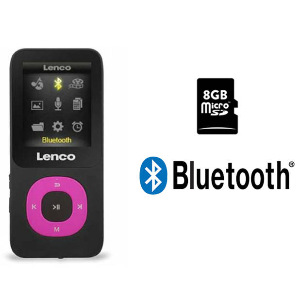 MP3/MP4 speler met Bluetooth® en 8 GB micro SD kaart Lenco Xemio-769PK Zwart-Roze