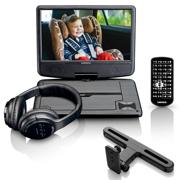 Draagbare DVD-speler 9" met Bluetooth® koptelefoon Lenco DVP-947BK Zwart