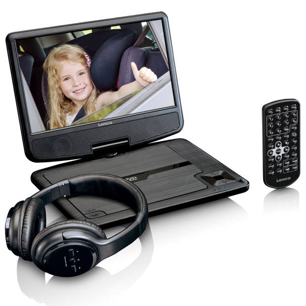 Draagbare DVD-speler 9" met Bluetooth® koptelefoon Lenco DVP-947BK Zwart
