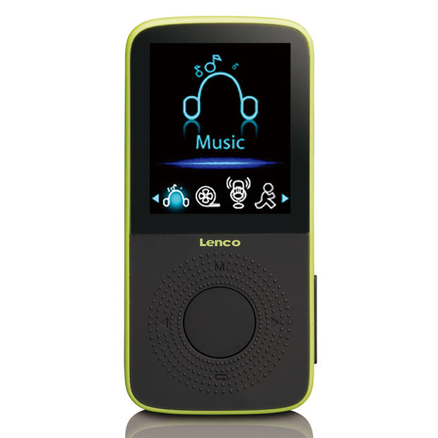 Sport MP3/MP4 Speler met stappenteller en sport oordopjes en sport armband Lenco Zwart-Lime groen