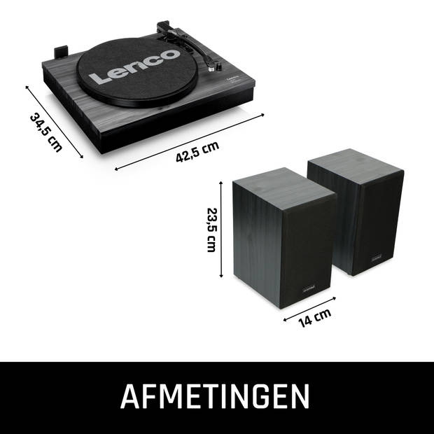 Platenspeler met Bluetooth® en twee externe speakers Lenco Zwart