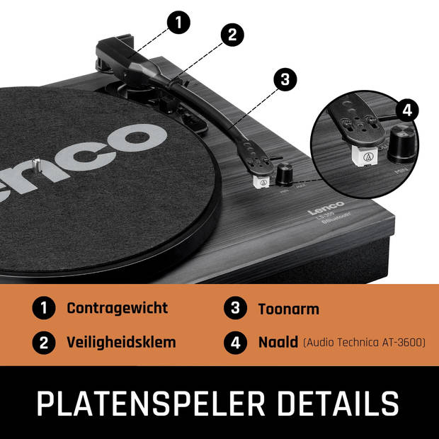 Platenspeler met Bluetooth® en twee externe speakers Lenco Zwart