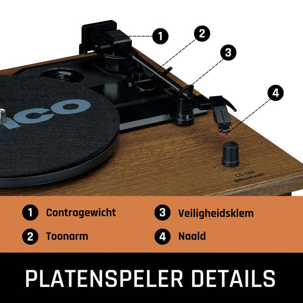 Platenspeler met 2 externe speakers Lenco Eiken