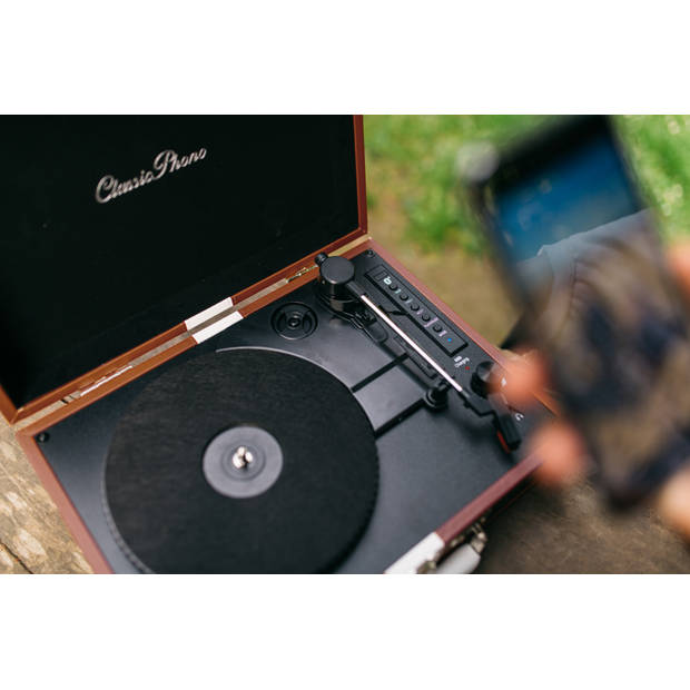Platenspeler met Bluetooth® ontvangst en ingebouwde speakers en oplaadbare accu Classic Phono Bruin-Wit