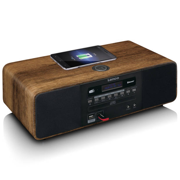 Stereo DAB+/ FM radio, CD, 2 USB, Bluetooth®, QI en afstandsbedienung Lenco Hout