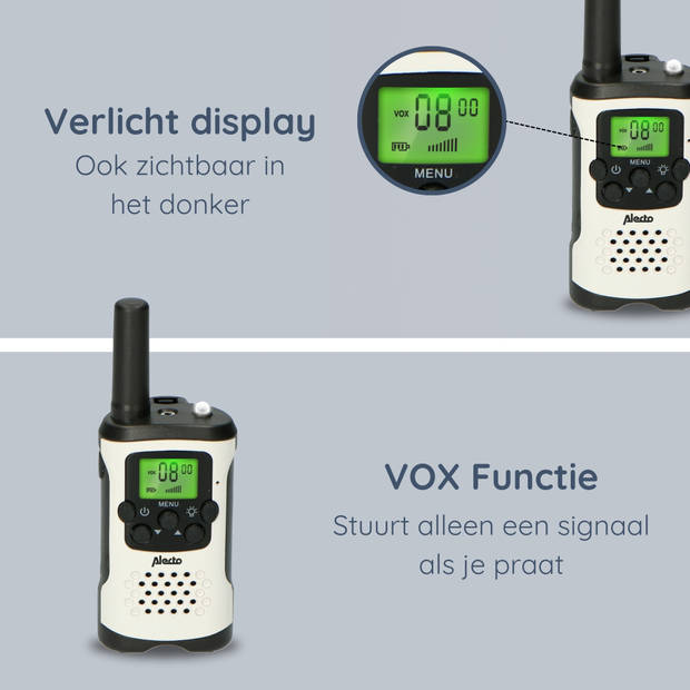 Walkie talkie set 2 stuks, tot 7 kilometer bereik Alecto FR-175 Wit-Zwart