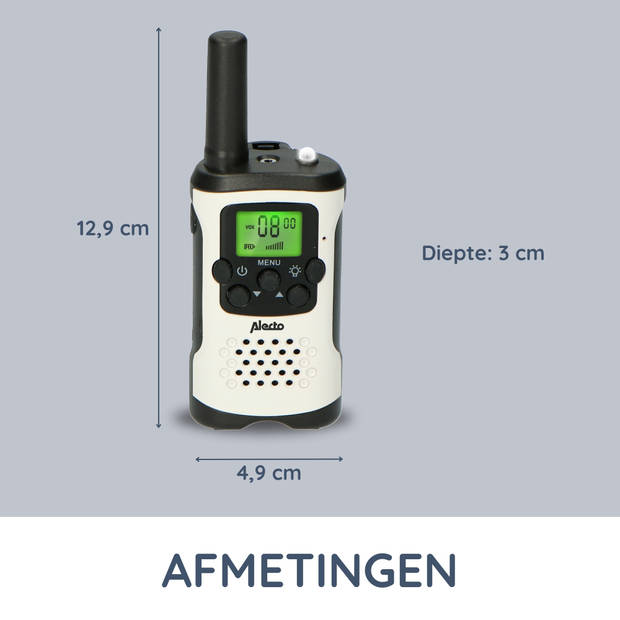 Walkie talkie set 2 stuks, tot 7 kilometer bereik Alecto FR-175 Wit-Zwart