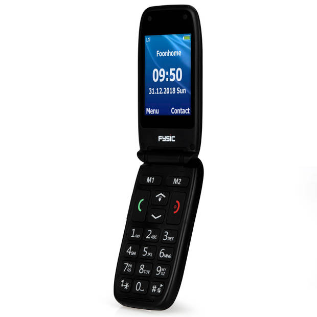 Eenvoudige mobiele klaptelefoon voor senioren met SOS paniekknop Fysic FM-9260 Zwart