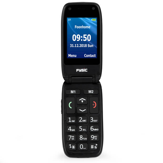 Eenvoudige mobiele klaptelefoon voor senioren met SOS paniekknop Fysic FM-9260 Zwart