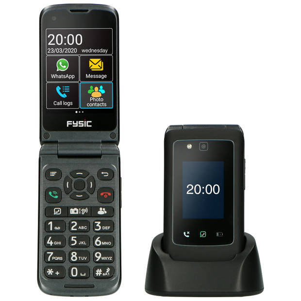 Eenvoudige mobiele klaptelefoon voor senioren met SOS paniekknop Fysic Zwart-Antraciet