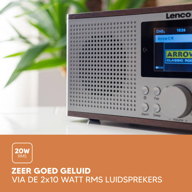 Smart radio, Internet/DAB+/FM en Bluetooth® Lenco Walnoot-Zilver