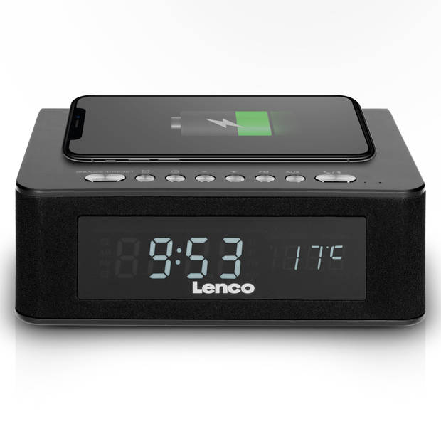 Stereo FM Wekkerradio Bluetooth®, USB en draadloze QI oplader Lenco Zwart