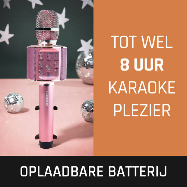 Bluetooth® Karaoke microfoon met speaker en verlichting Lenco Roze