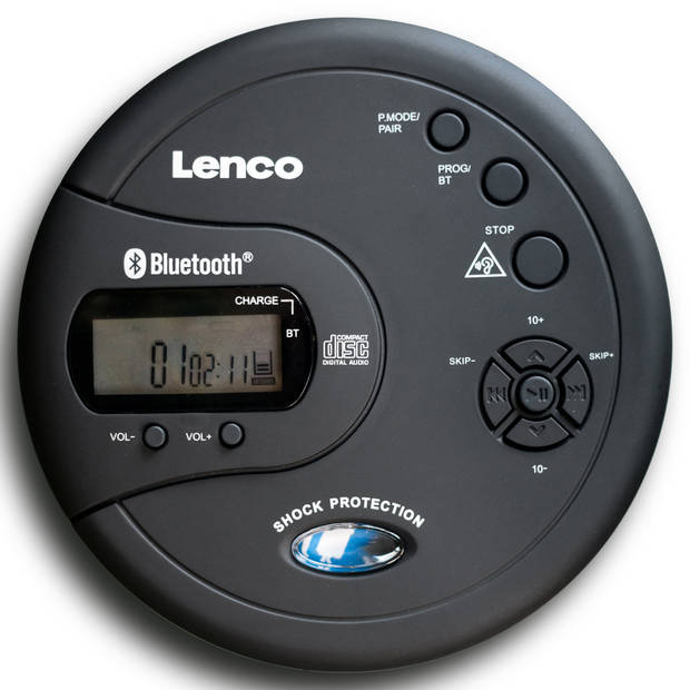 Draagbare Bluetooth® CD-MP3 speler met anti-shock Lenco Zwart