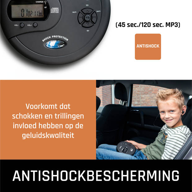 Draagbare Bluetooth® CD-MP3 speler met anti-shock Lenco Zwart